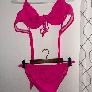 Hot Pink Tie-Front Bikini Set